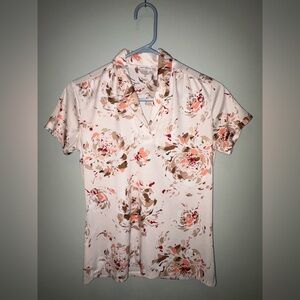 Vintage Floral Short Sleeve Top - Cream and Brown